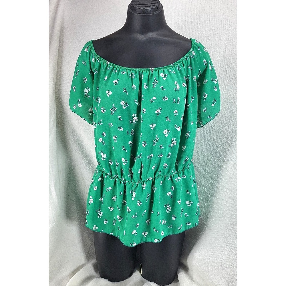 Y2k Rainbow Floral Peasant Blouse Plus Size 2X Boho Peplum Chiffon Green‎ Fairy